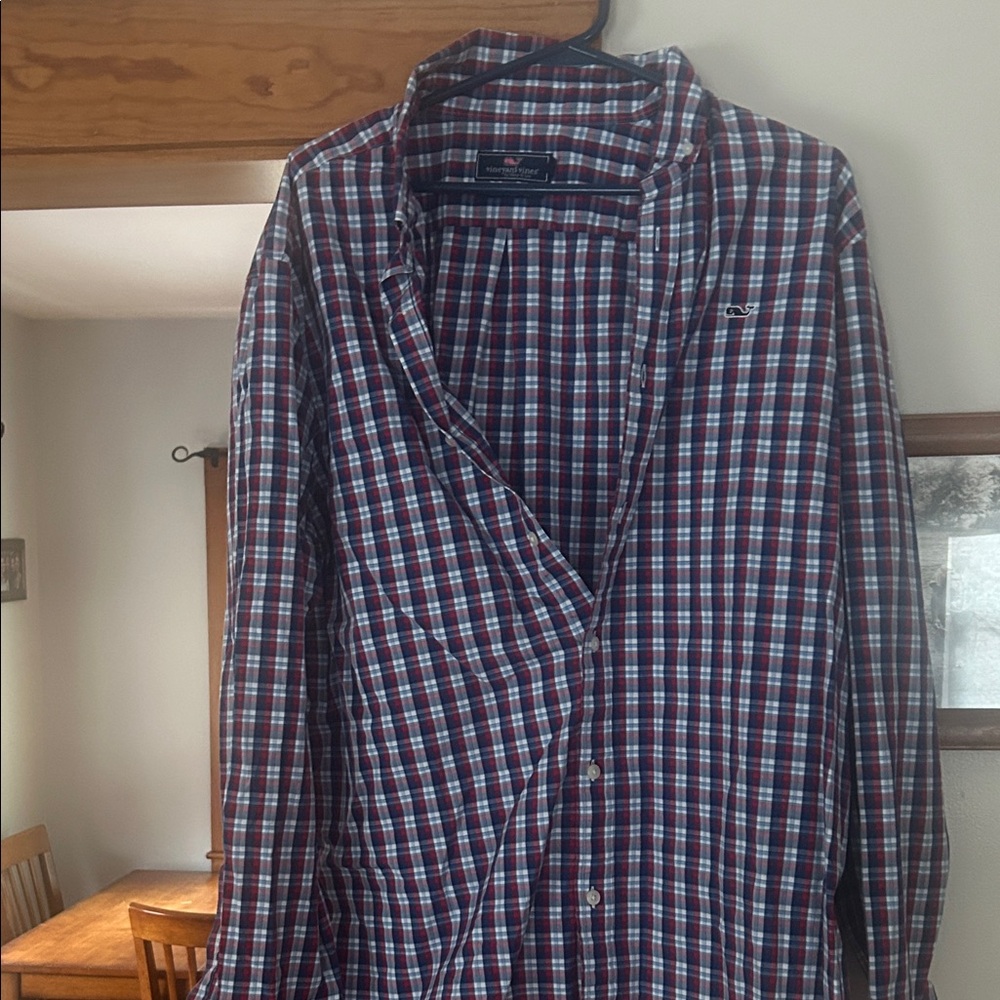 Vineyard Vines Burgundy and Navy Check Shirt